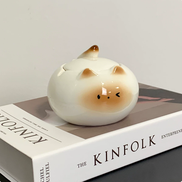 慕伦奇原创暹罗猫烟灰缸客厅办公室桌面带盖陶瓷可爱艺术摆件