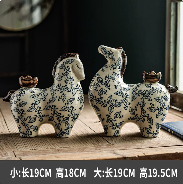 马上有钱摆件招财办公室装饰品高档新中式客厅博古架乔迁开业礼品